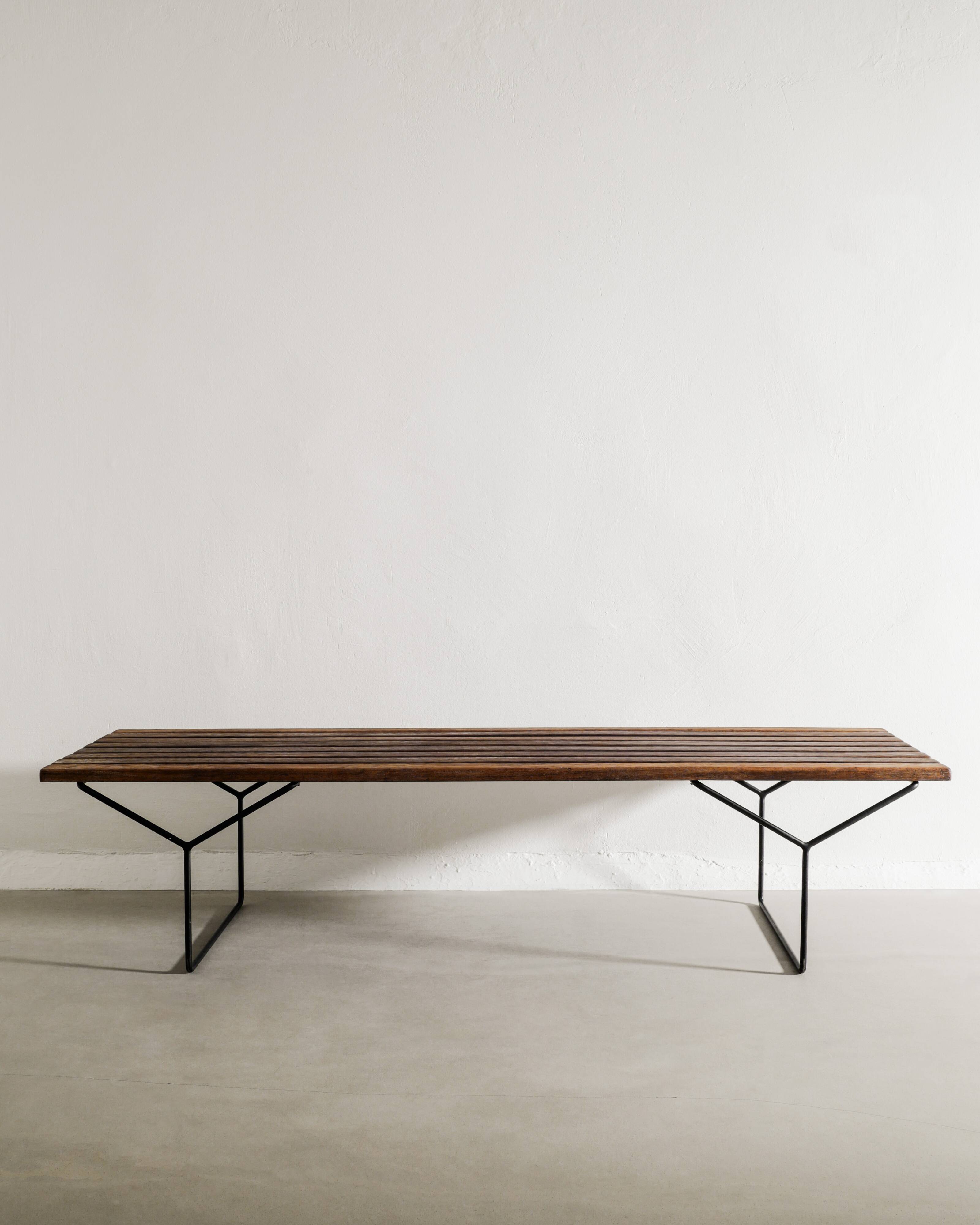Vintage Mid Century Slatted Wooden Bench Table by Harry Bertoia, 1950s