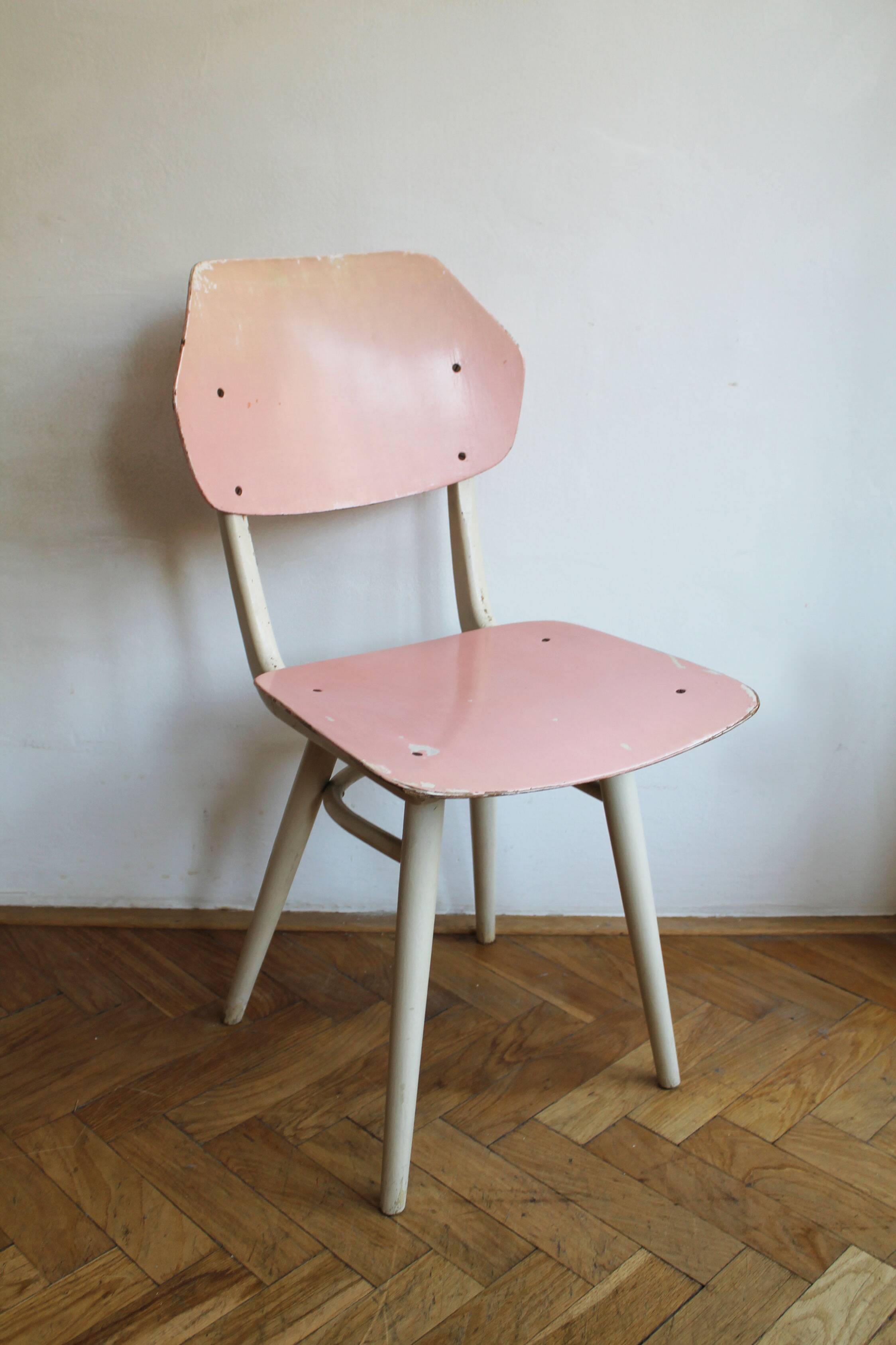 Set of 6 vintage TON chairs in painted wood, Czechoslovakia, 1964
