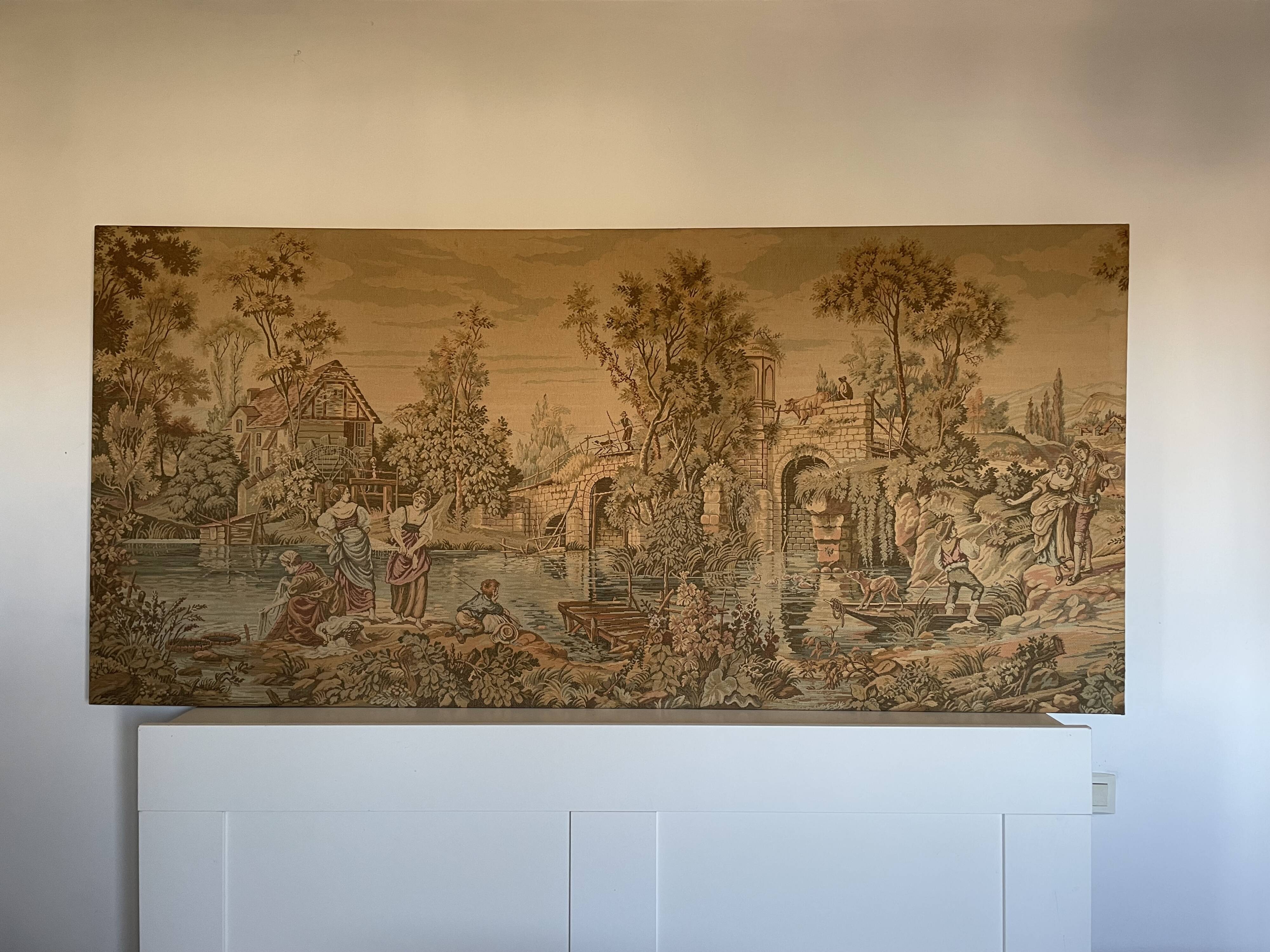 French Tapestry Panoramic Early 20th Century