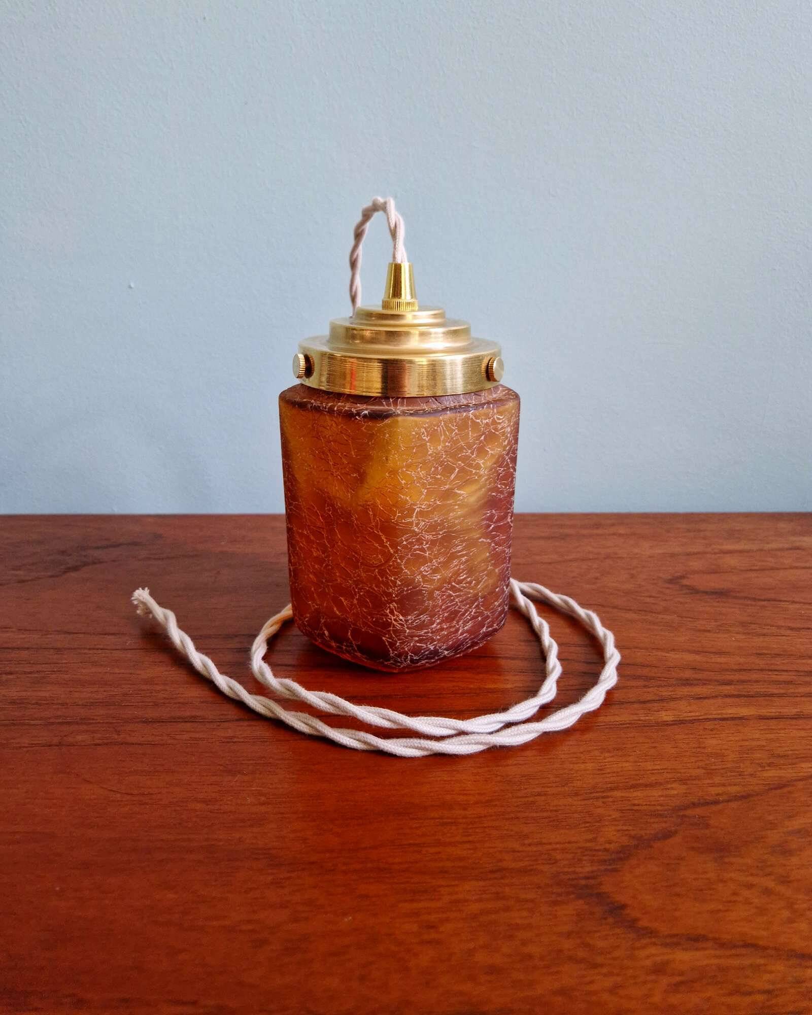 Suspension art déco en verre craquelé couleur ambre, 1920-30