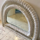 Vintage rattan mirror half moon white