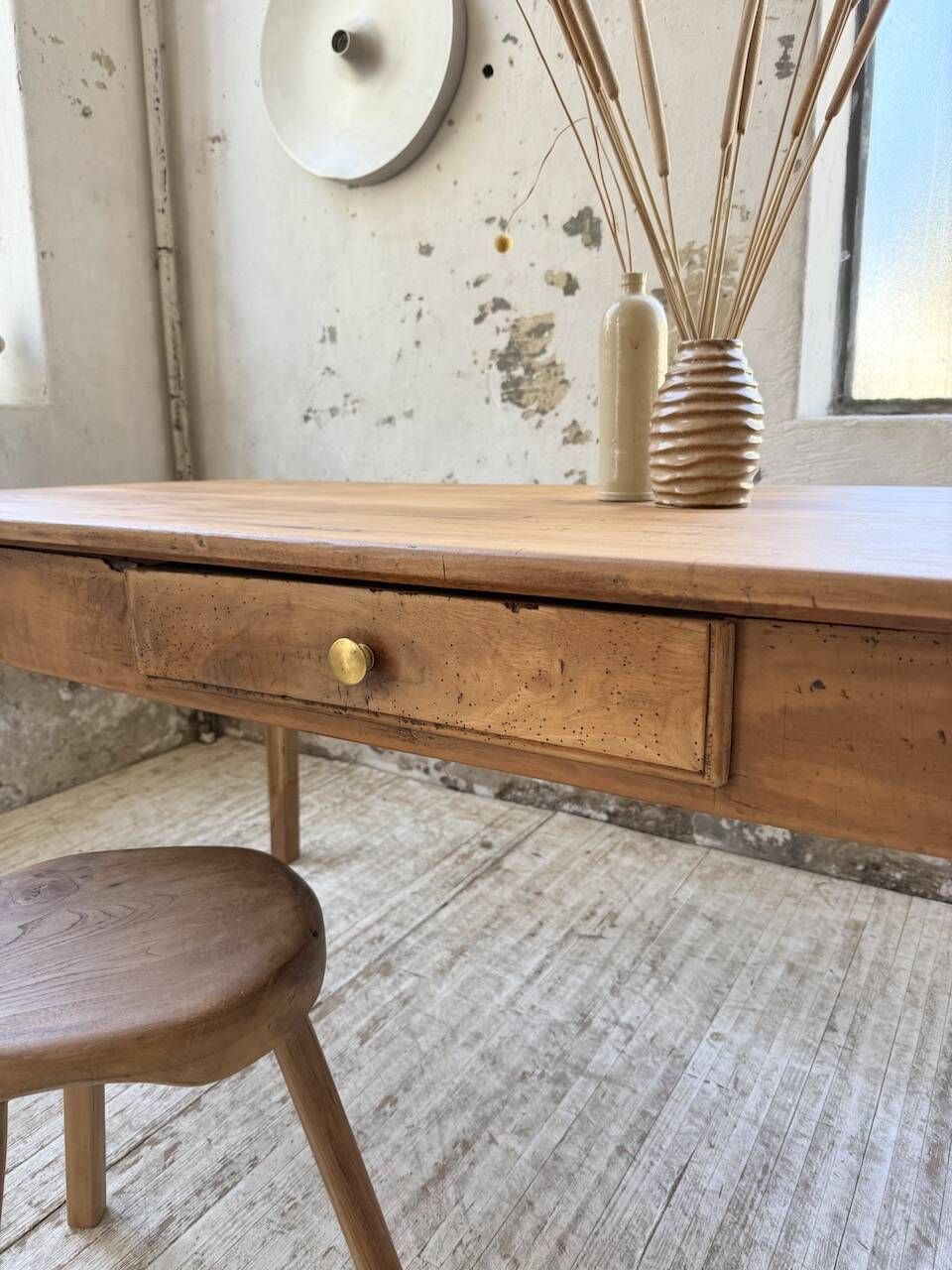 Cherry farmhouse table with spindle legs, 1950s