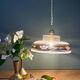Vintage frosted glass pendant lampshade with gold frieze