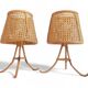Mid-Century Bamboo and Cane Pair of Large Table Lamps By Louis Sognot, 1970s