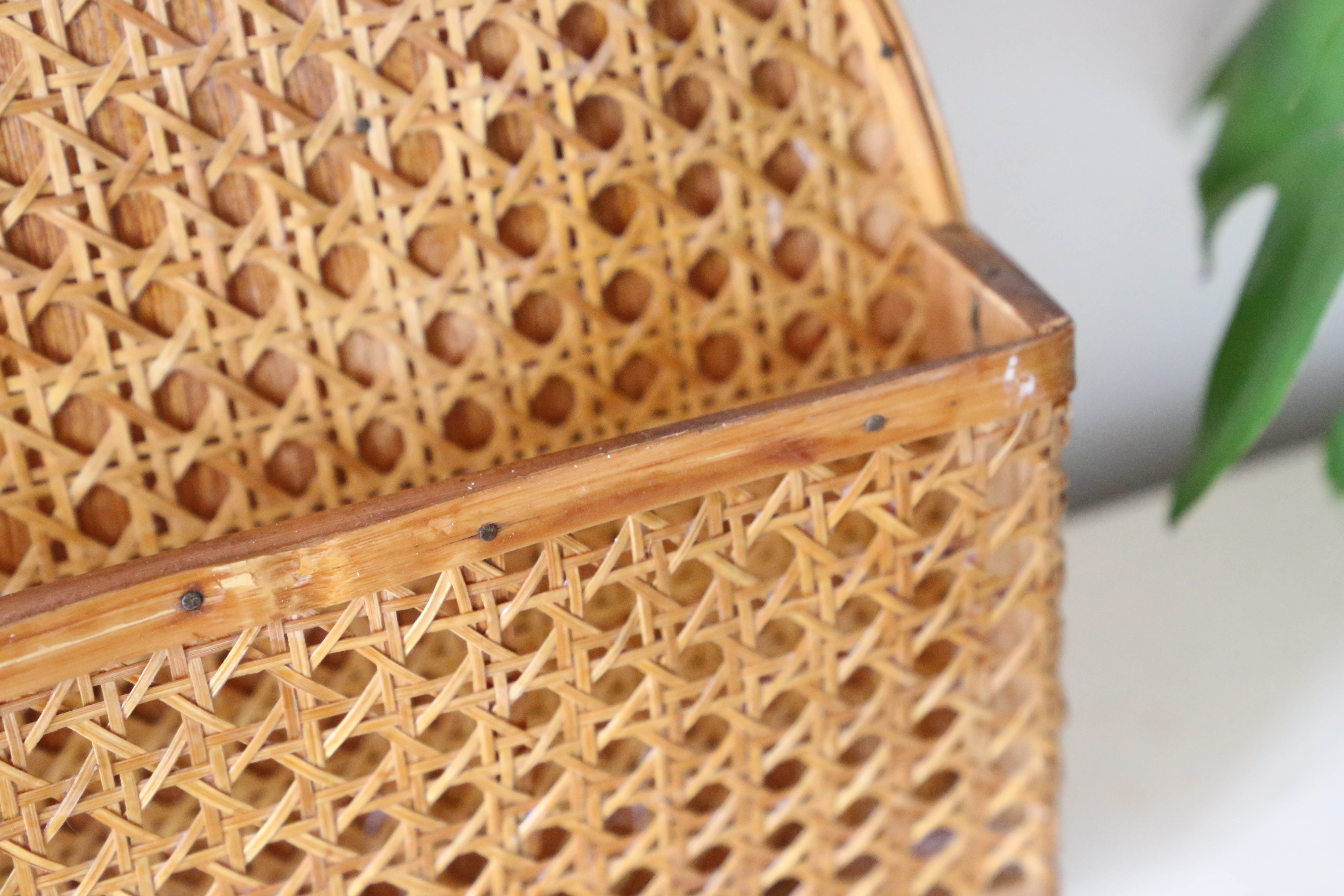 Mail holder, empty wall pocket, wicker and cannage, vintage