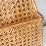 Mail holder, empty wall pocket, wicker and cannage, vintage