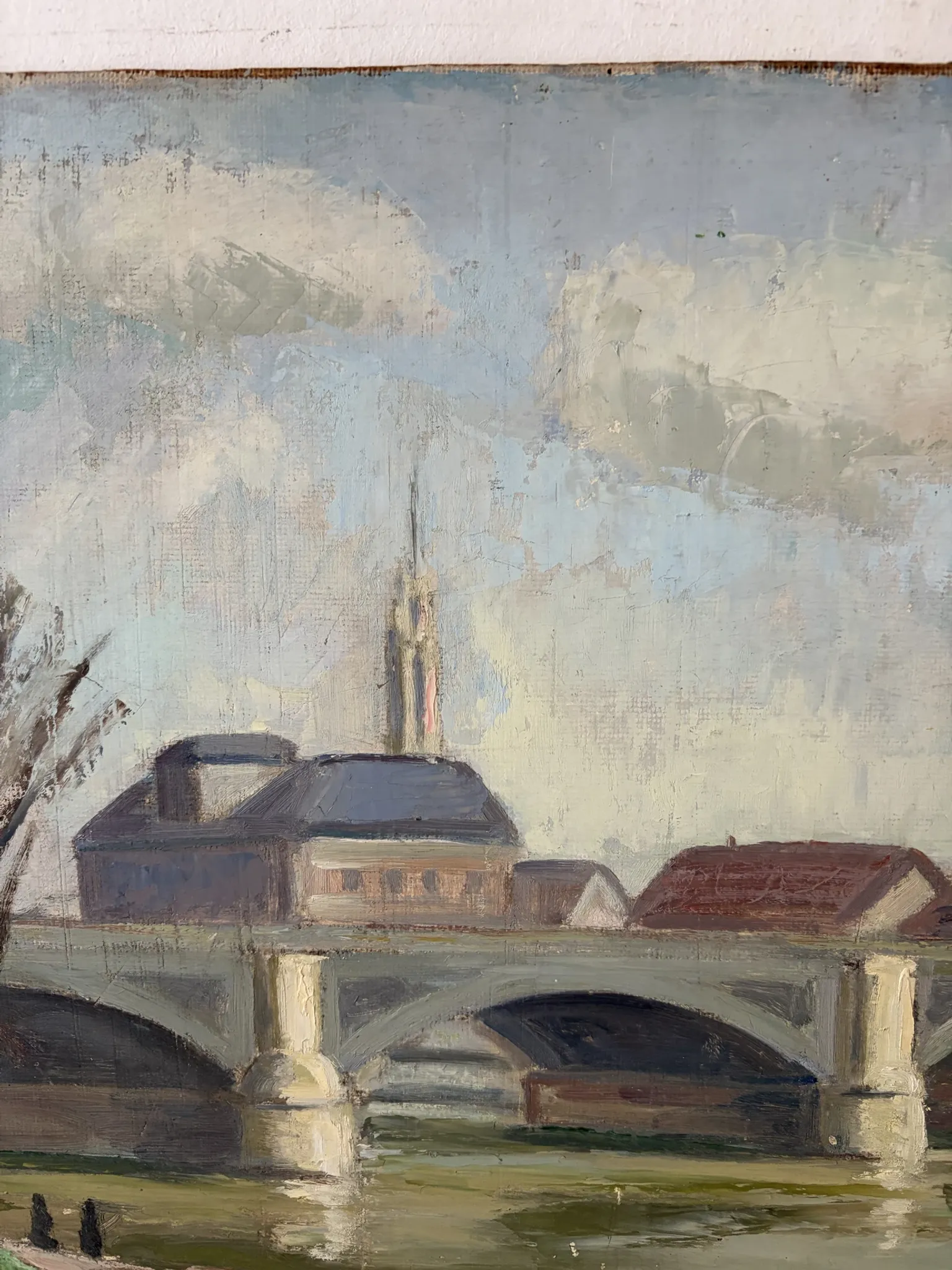 Bridge on the Seine, oil on panel signed A Graves
