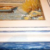 Huile sur toile d’un bateau sur l’estran signée Yann 55X45