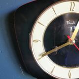 Vintage formica silent trapezoid wall clock "Flash black transistor"
