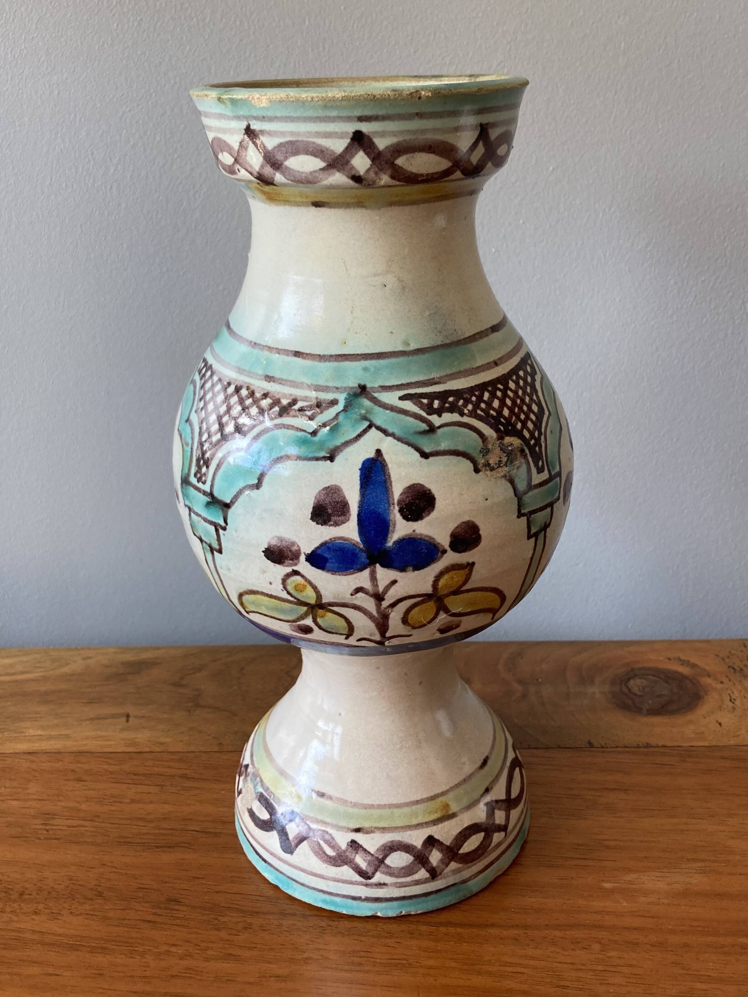 Vintage enameled earthenware vase from Morocco