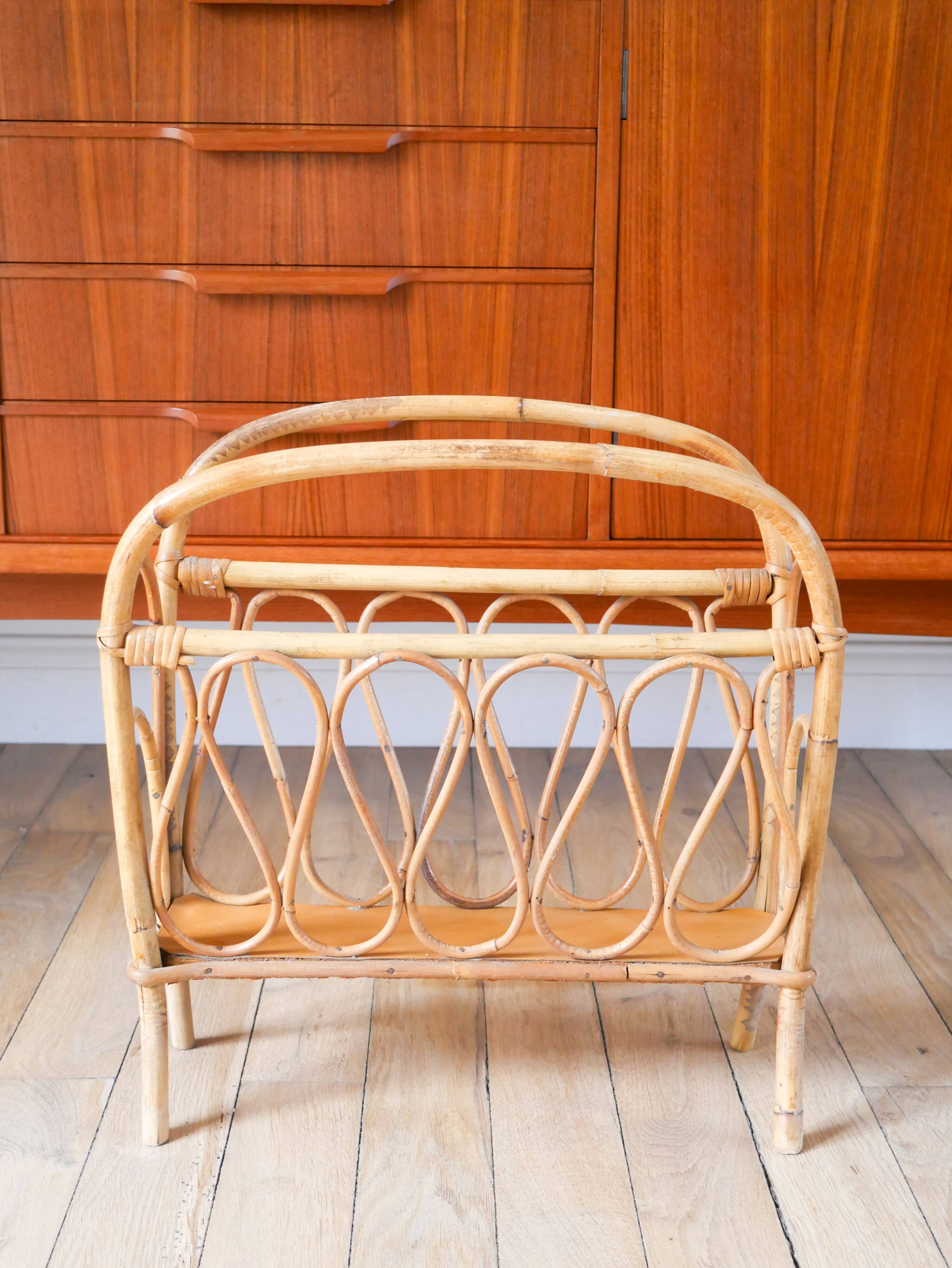 Bamboo/rattan magazine rack, 1960s