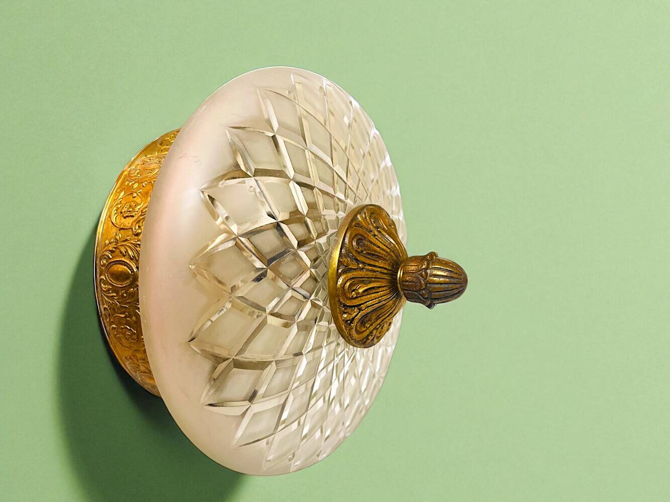 Ornate glass and brass wall or ceiling lamp