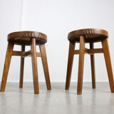 Tabourets en similicuir brun
