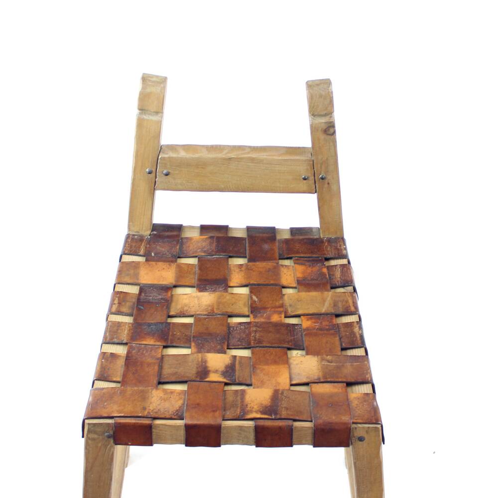 Large Vintage Bar Stool In Wood & Leather, Czechoslovakia 1950s