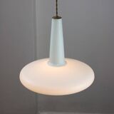 Mid-century italian brass and opaline hat pendant lamp