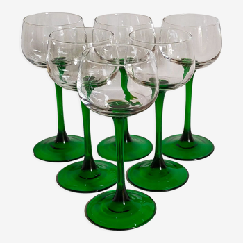 Six verres à pieds de verrier bicolores vintages