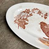 Longwy oval dish in white and brown iron earth