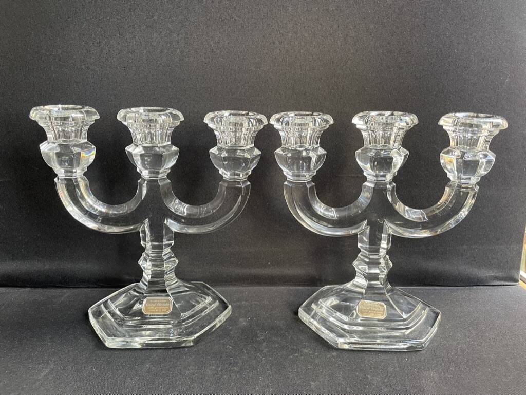 Pair of crystal candlesticks – Bernard Schott – Hellert (Moselle)
