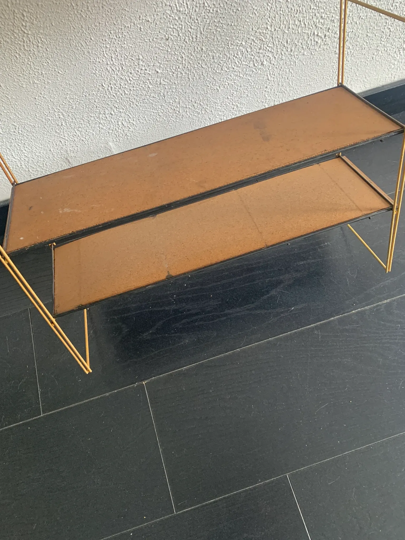 Vintage 1960 String wall shelf in golden wood - 60 x 50 cm