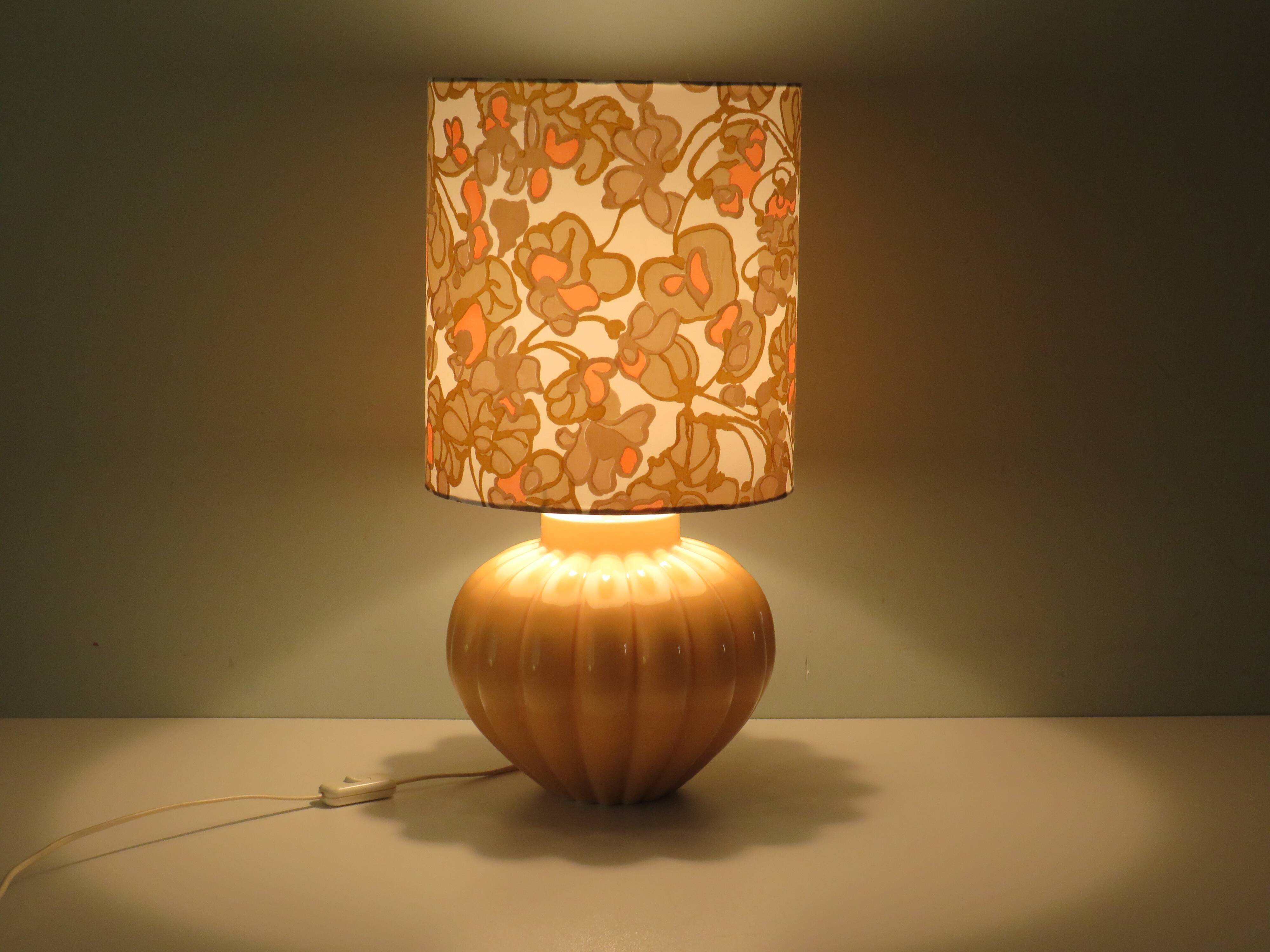 Vintage French ceramic table lamp with custom lampshade.