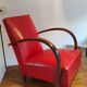 Fauteuil art deco skaï rouge