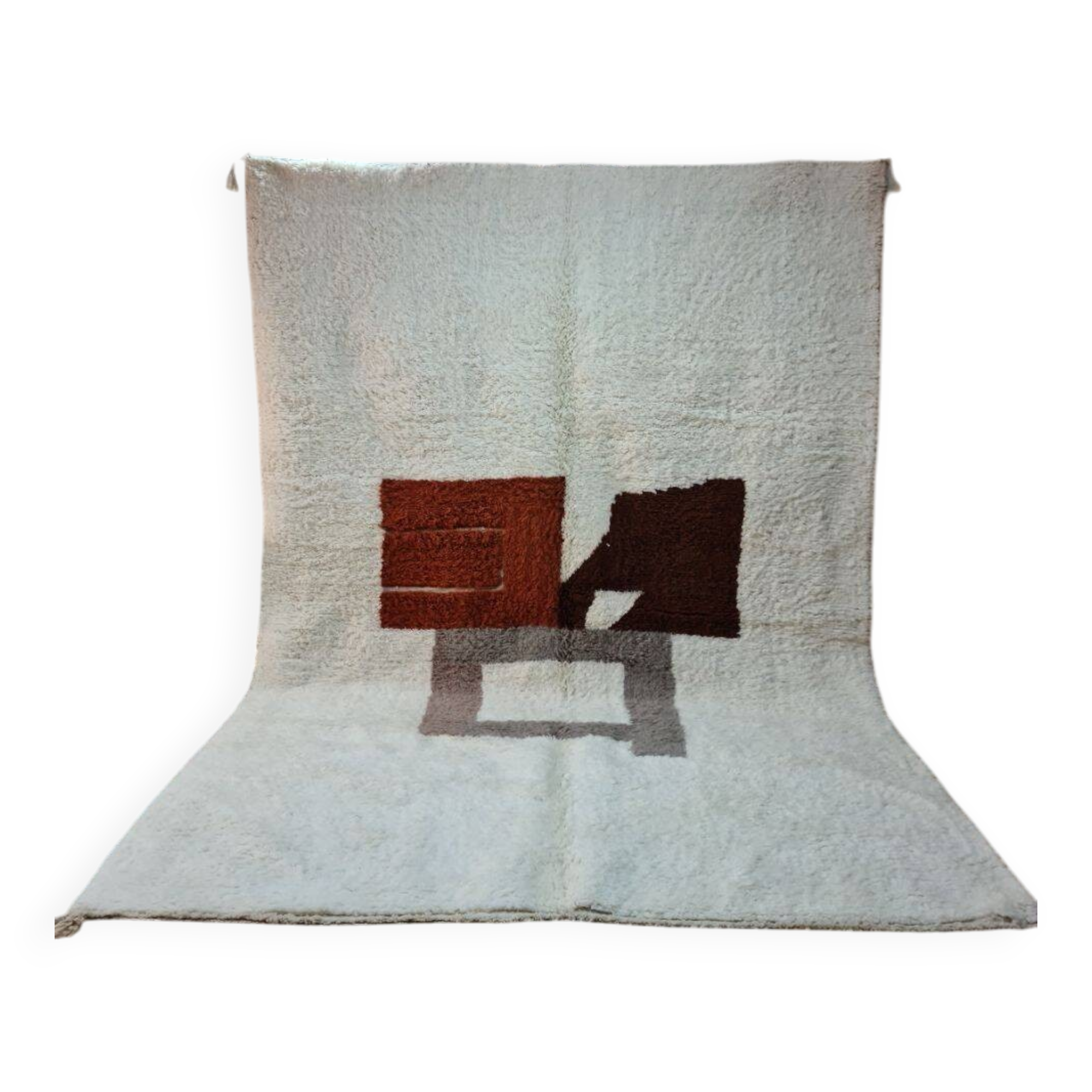 Beni Ouarain Rug Abstract Design - Natural Wool - Earth Tones -