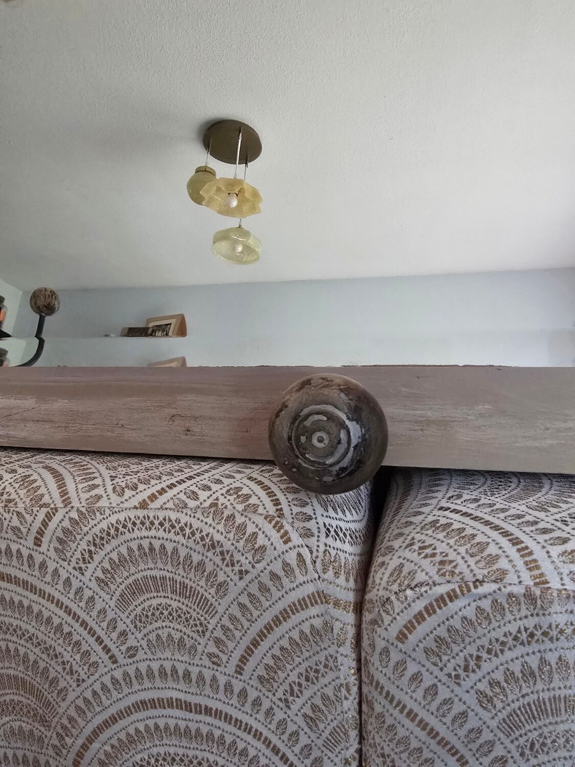 Art Deco wall coat rack with 3 hooks and a mirror.