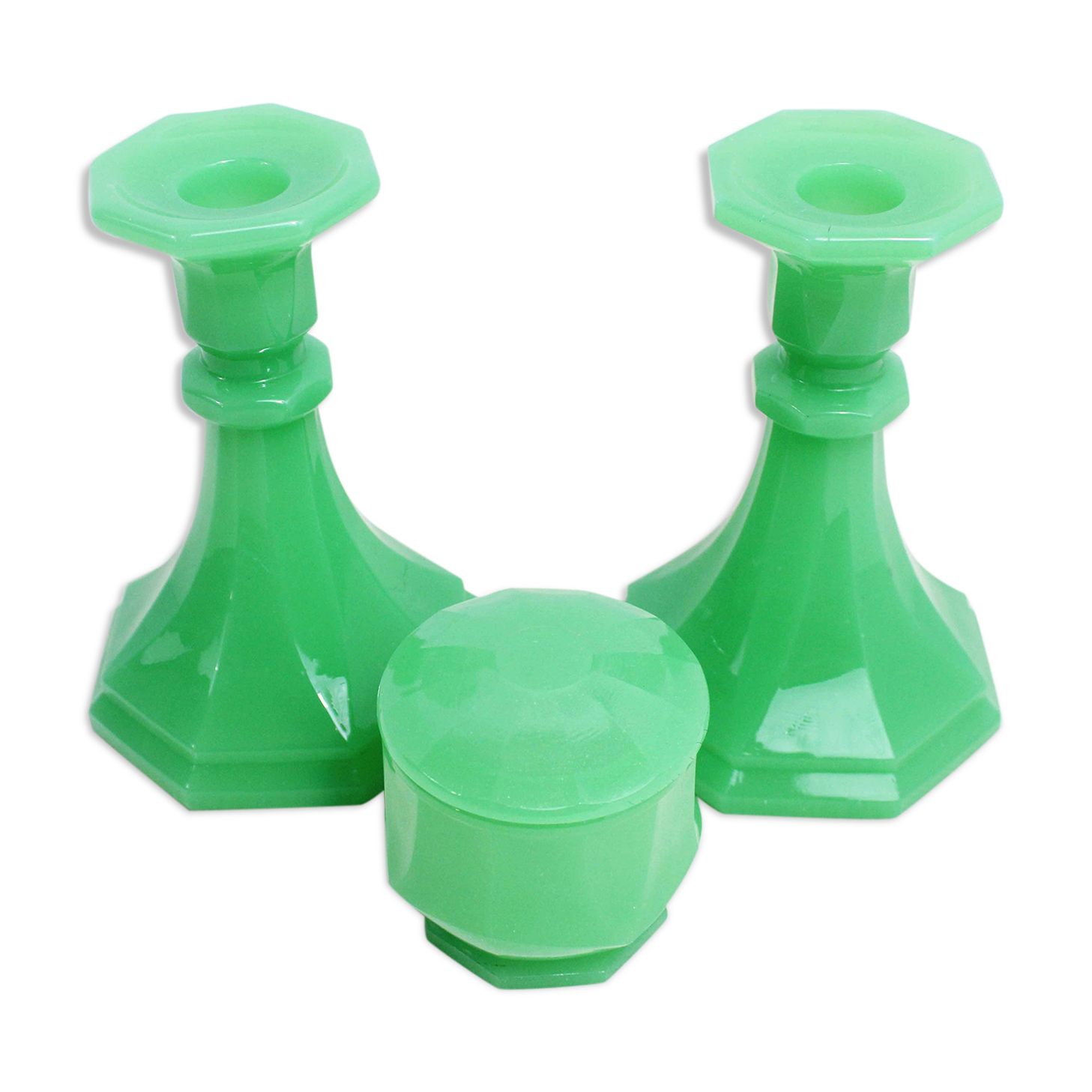 Set of two candlesticks and an Art Deco cup
