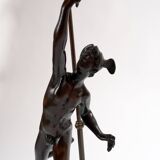 Paire de lampes en bronze avec abat-jours rouges