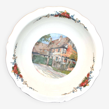 Obernai hollow dish in SARREGUEMINES earthenware Alsace village house decor 27cm
