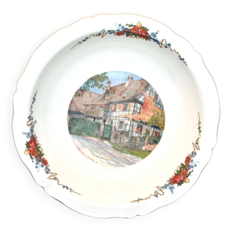 Plat creux Obernai en faïence de SARREGUEMINES décor maison village Alsace 27cm