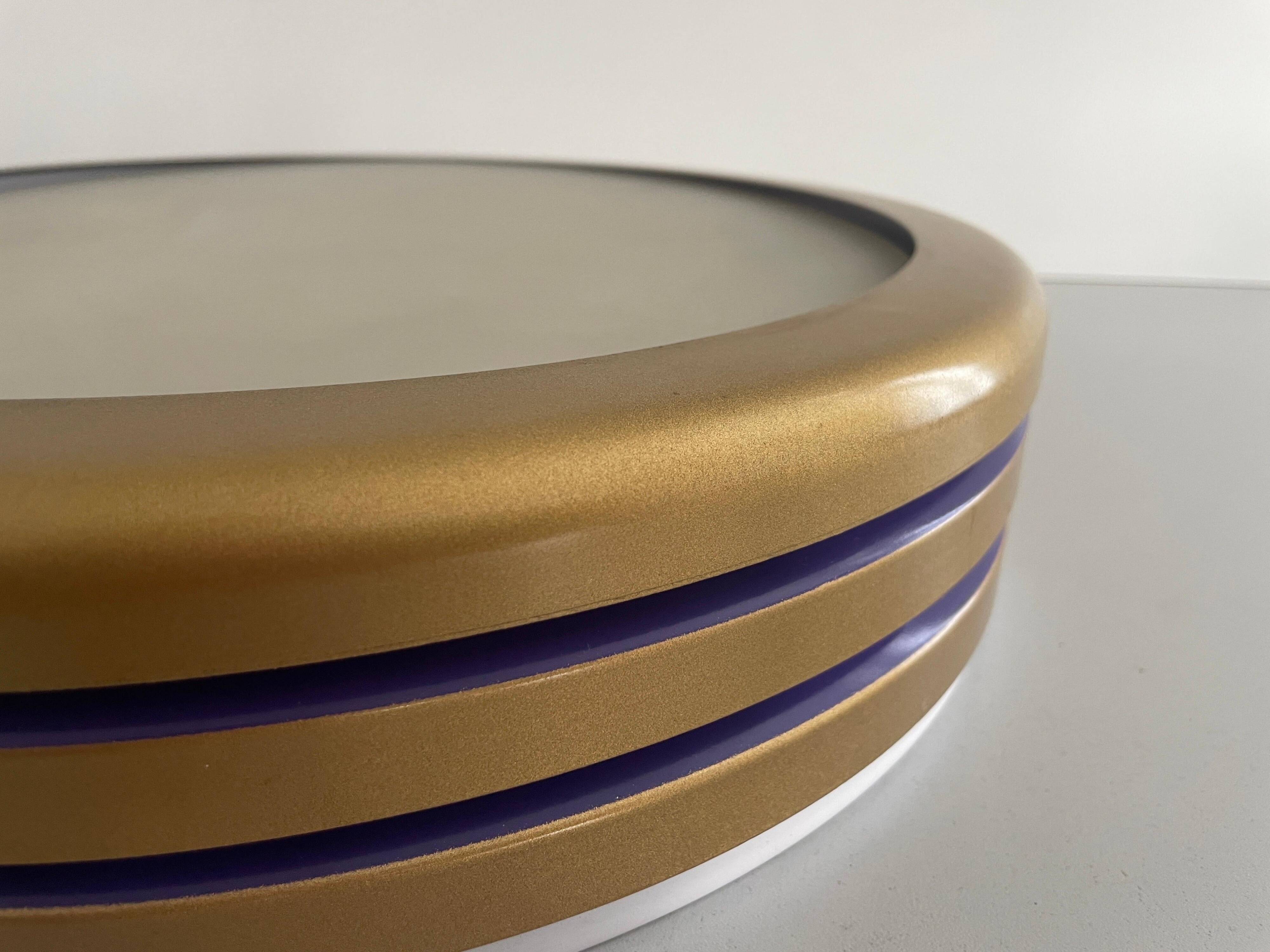 Design/One, flush lamp in glass, gold and brown metal, 1960s, Germany
