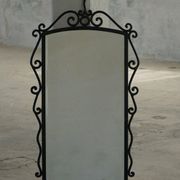 French mid-century brutalist wall mirror in wrought iron, made in the 1950s.