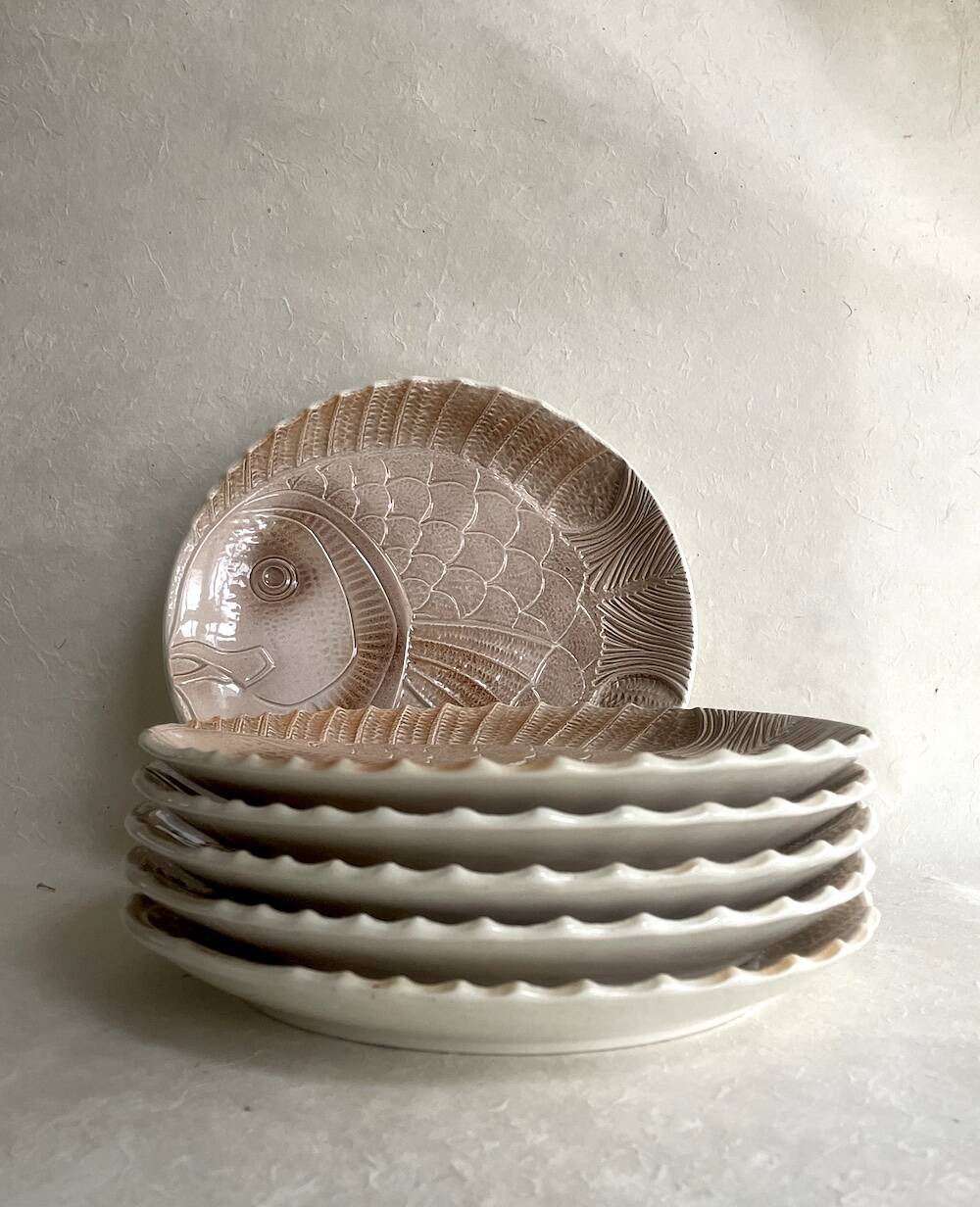 Lot de 6 assiettes poissons en céramique – Sarreguemines