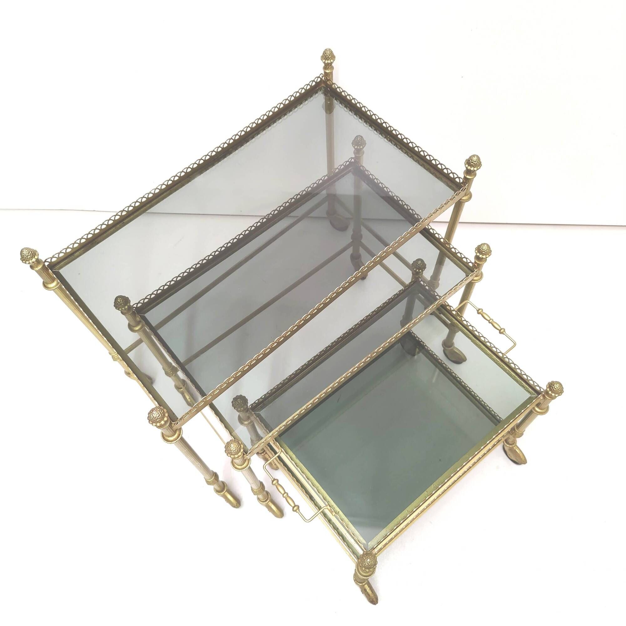 Desserts nesting tables gilded metal and smoked glass