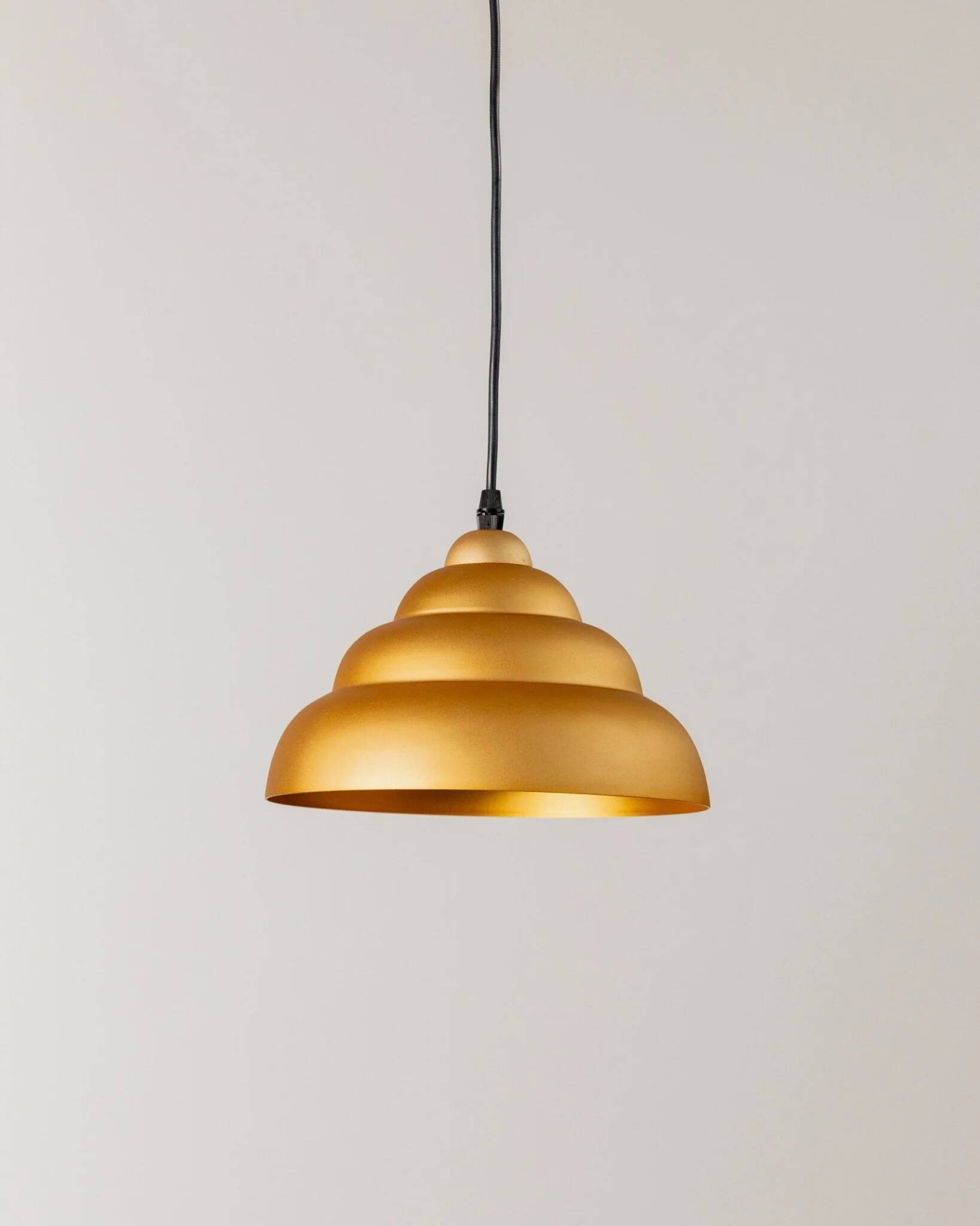 Vintage Yellow-Gold Aluminum Ceiling Lamp, 1980s Memphis-Postmodern Beehive Pendant with Striped Cable