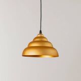 Vintage Yellow-Gold Aluminum Ceiling Lamp, 1980s Memphis-Postmodern Beehive Pendant with Striped Cable