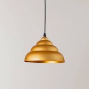 Vintage Yellow-Gold Aluminum Ceiling Lamp, 1980s Memphis-Postmodern Beehive Pendant with Striped Cable