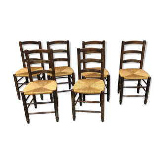 Lot de 6 chaises rustiques paillés
