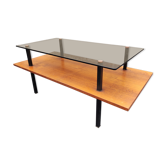 Table basse tubulure métal teck verre 50/60