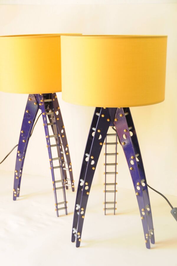 Paire Pieds de Lampe Tripodes - Style Space Age - Métal Bleu Électrique
