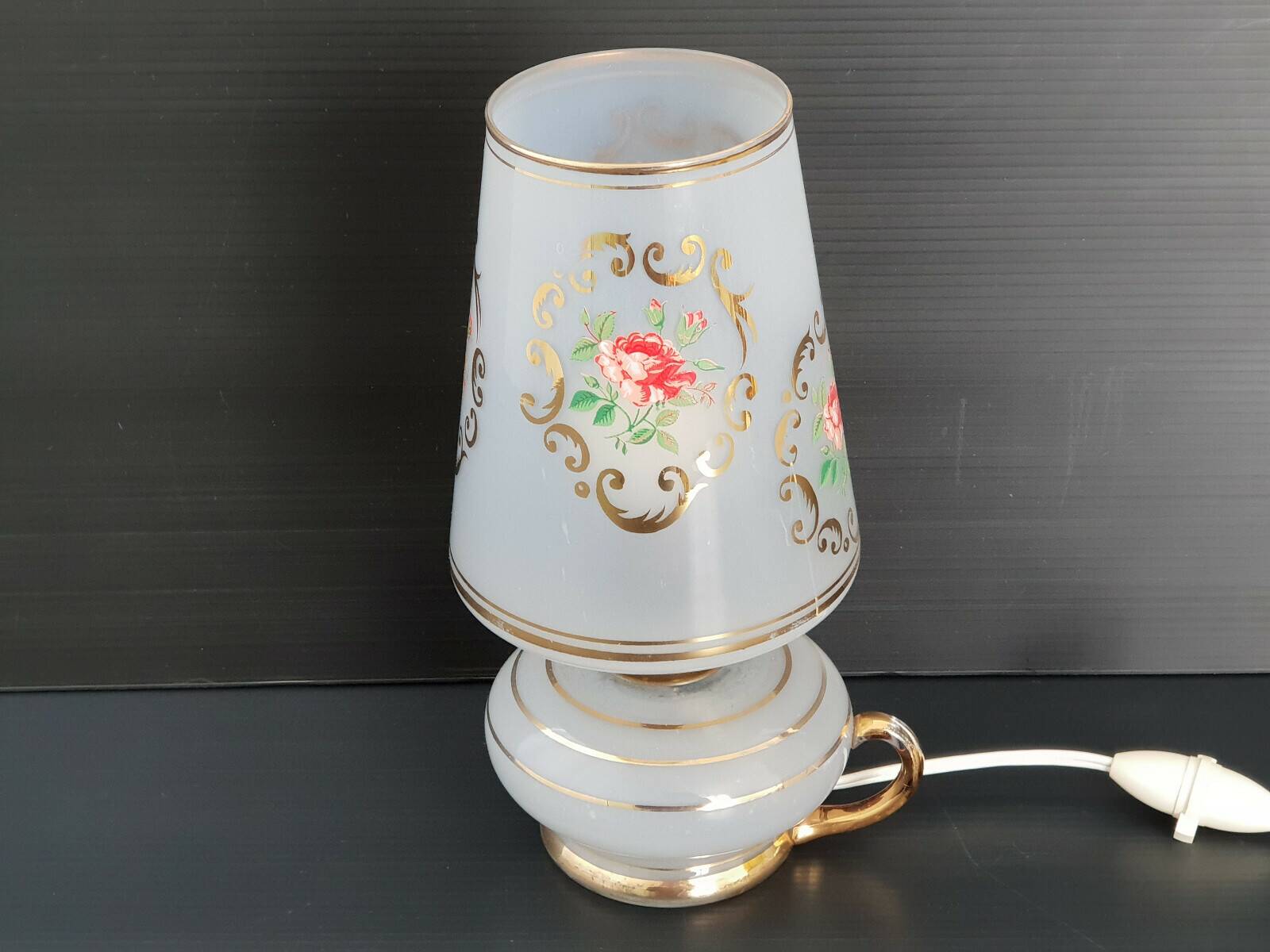 Vintage 1970 glass lamp with flower decor 70s 1970s