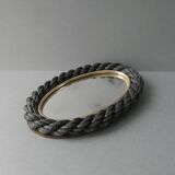 Oval mirror in black rope and gold edging, 1960s