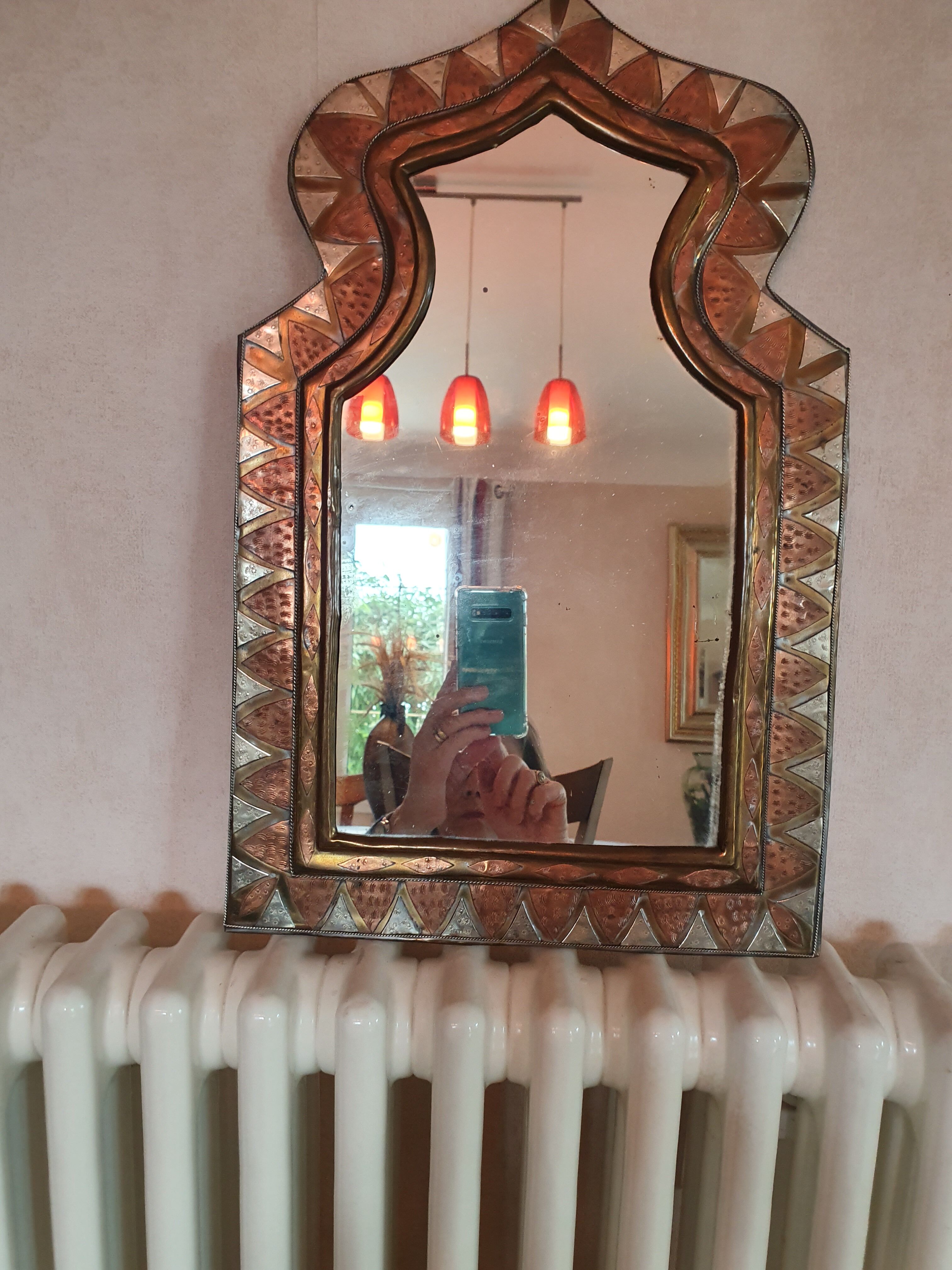 Mirror old brass wool frame oriental style 30x48cm