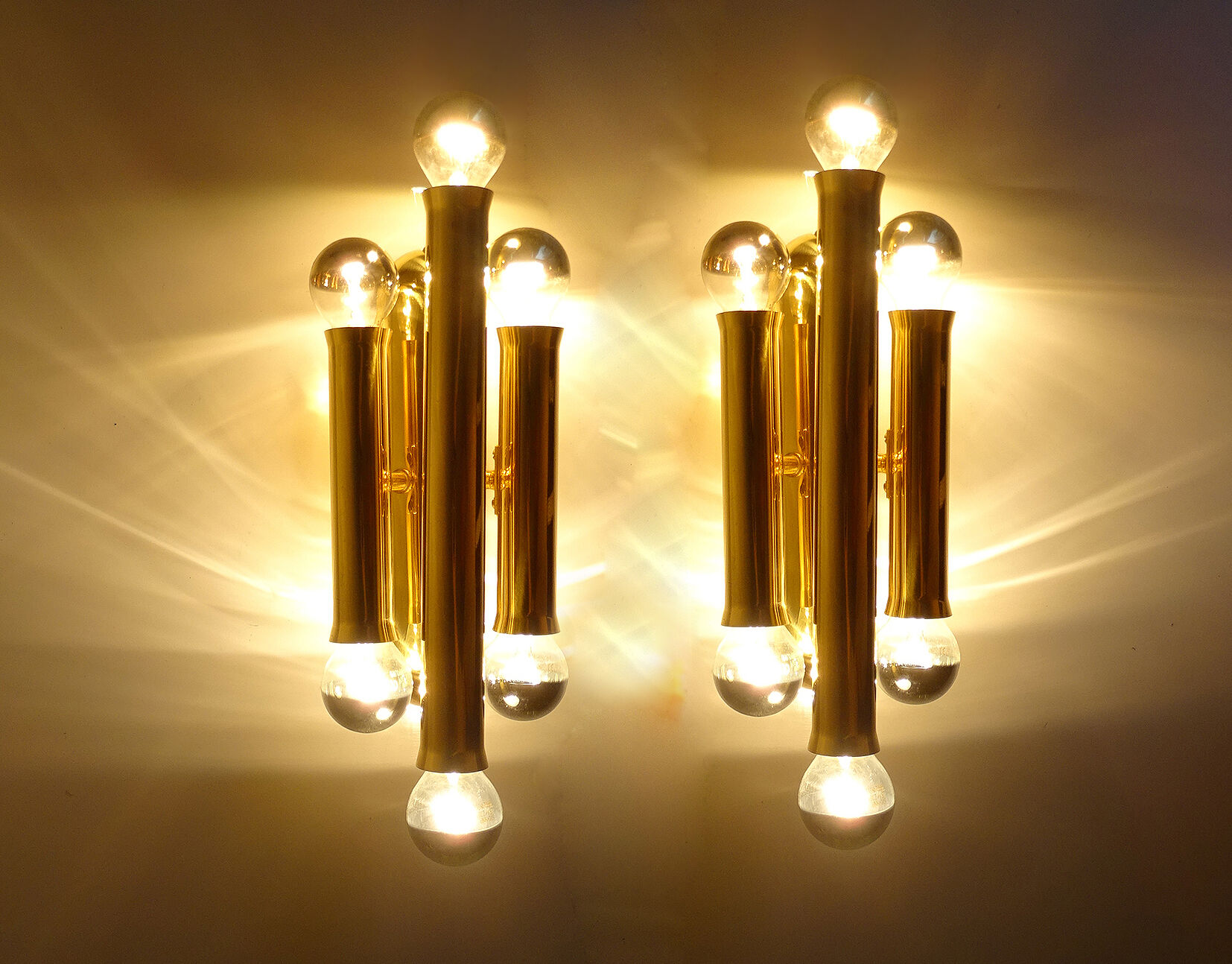 Pair Vintage Brass Wall Sconces, 60s