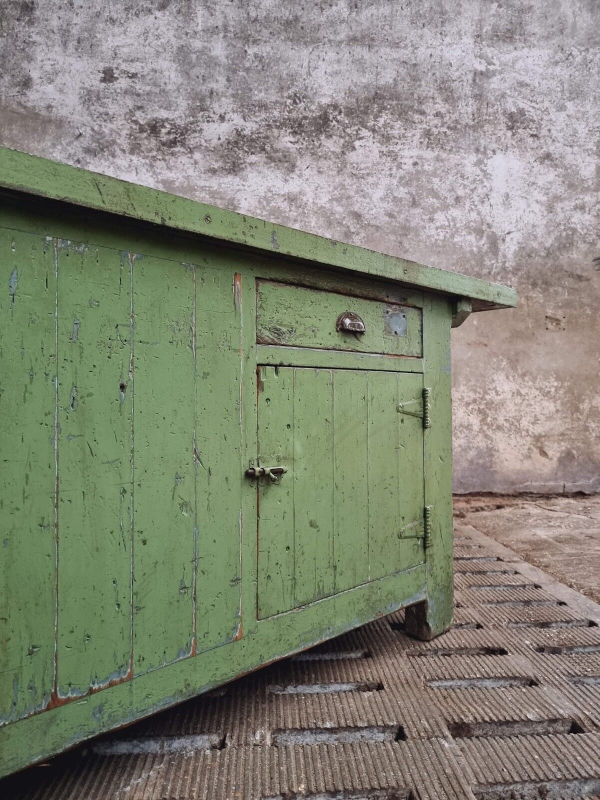 Antique workbench green kitchen island