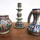 Moroccan handicraft ceramic candle holder, pot and vase set