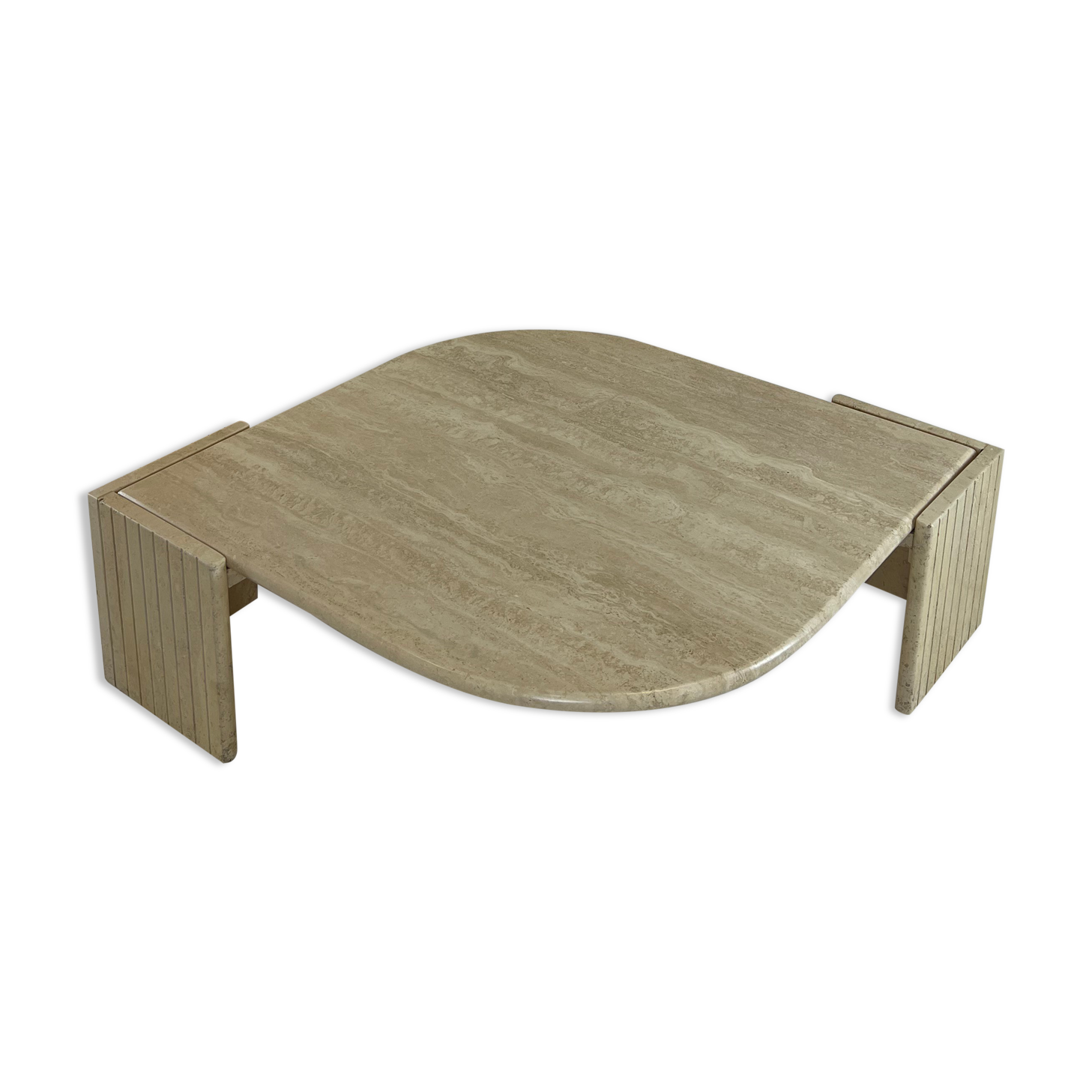 Coffee table Roche Bobois "eye" in travertine, 1970