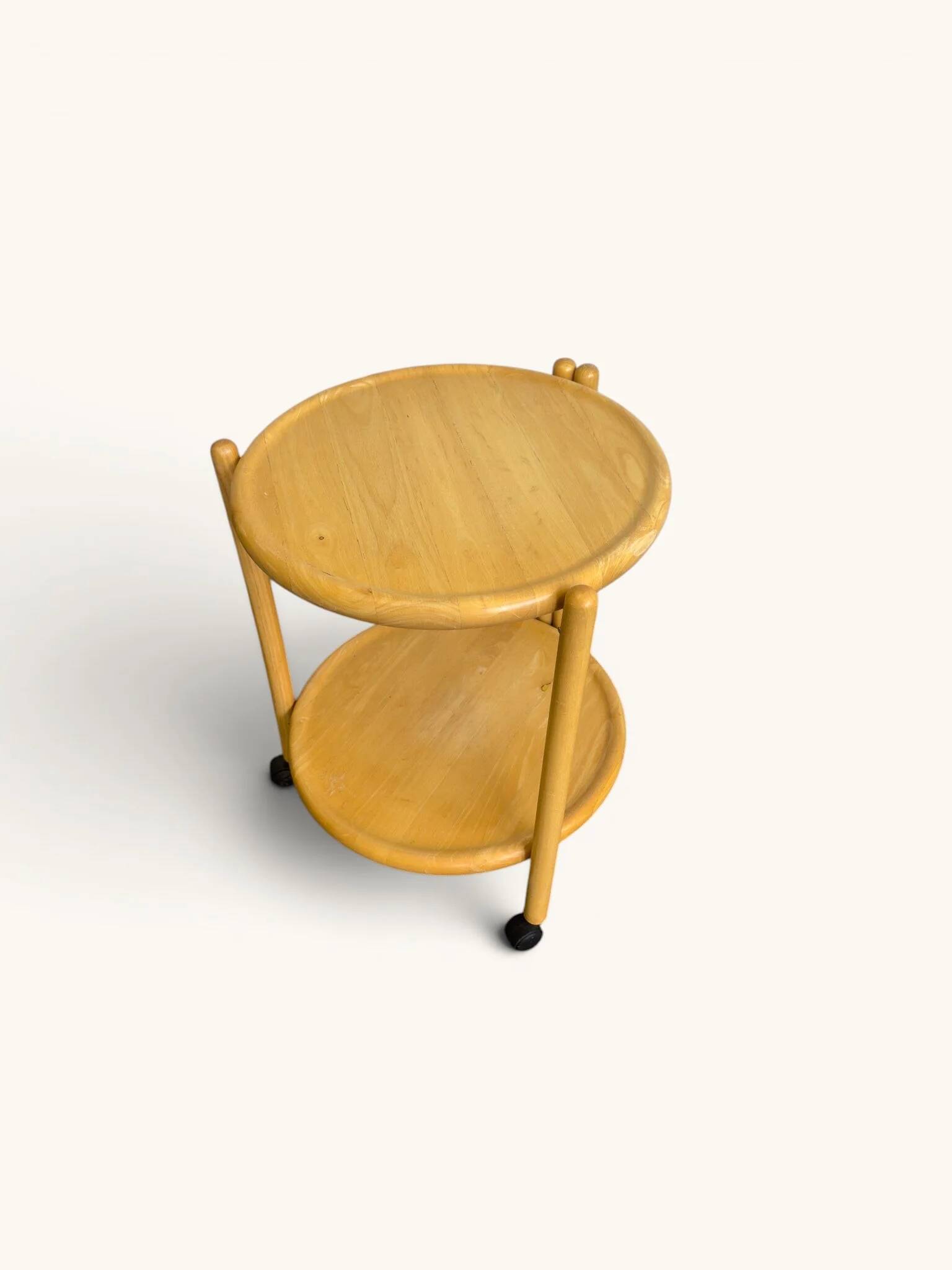 Vintage round dessert trolley on wheels by Jens Quistgaard, 1970s.