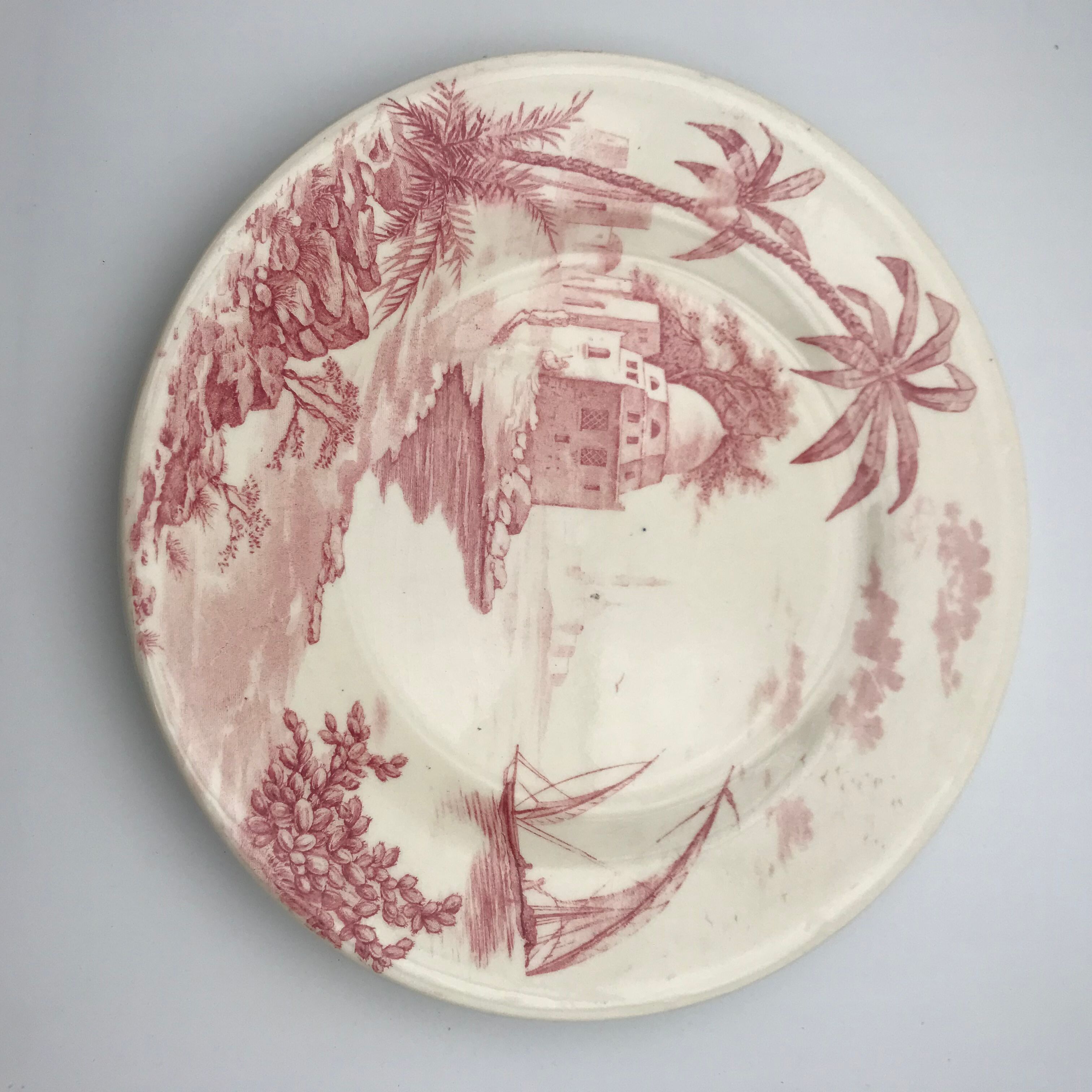 6 vintage pink Shabby dessert plates seen from the east